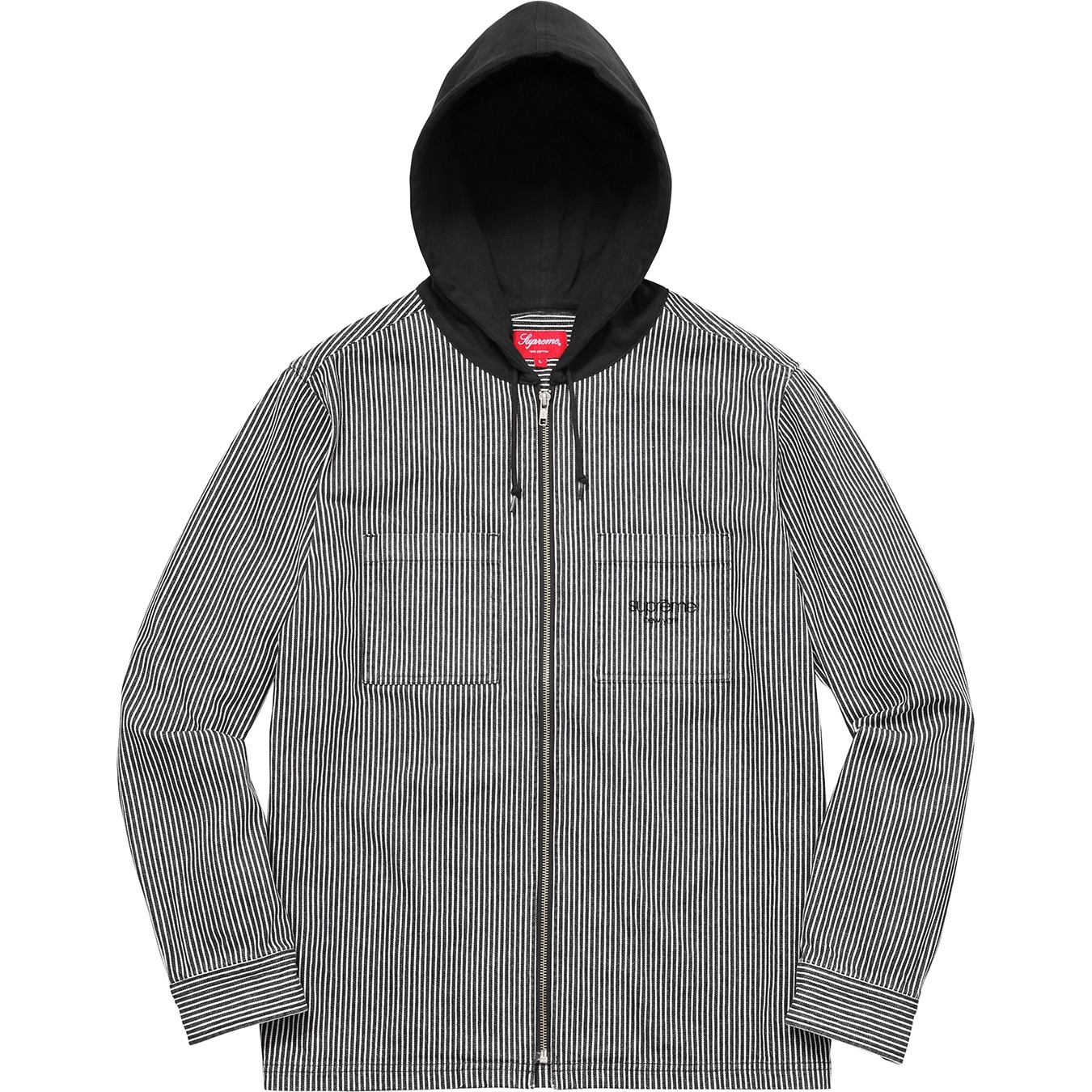 Hooded Stripe Denim Zip Up Shirt view 4